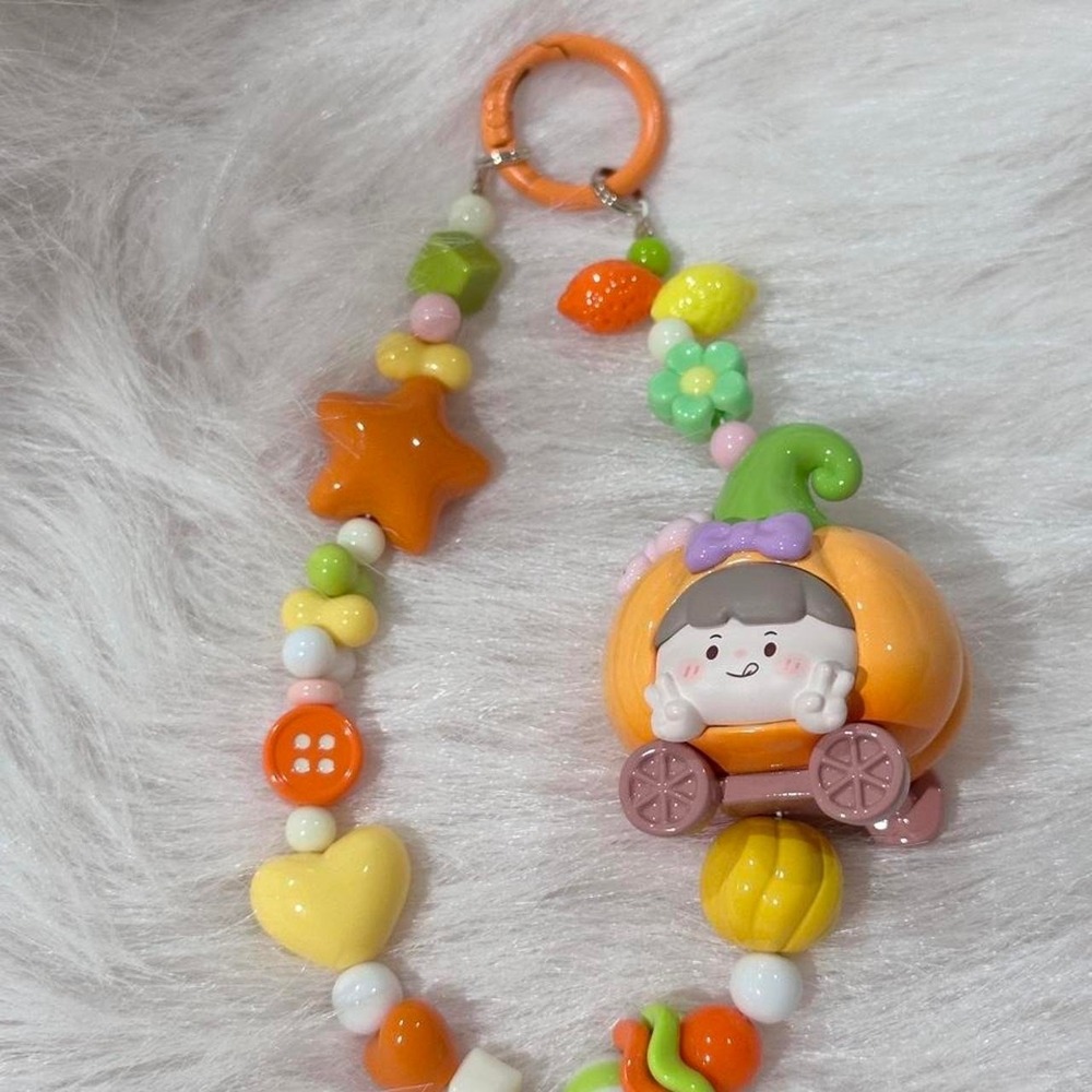 Handmade Kawaii Pumpkin Carriage Bag Charm Fall Autumn Beaded Keychain Y2K